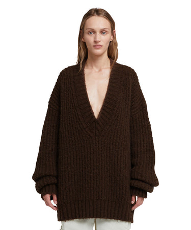 Blended wool v-neck sweater "Warm Winter" Chocolate