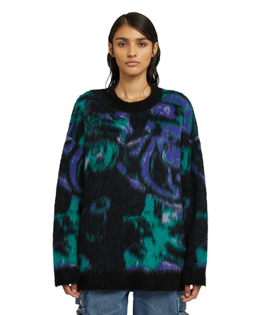 Rounded-collar sweater with "Magma" print Green