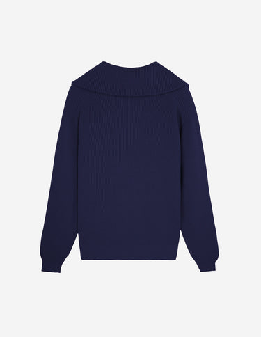 Men's Bold Fox Head Patch Half Zip Ribbed Jumper Paper Ink Blue