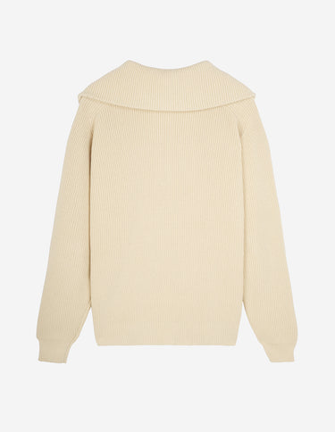 Men's Bold Fox Head Patch Half Zip Ribbed Jumper Paper
