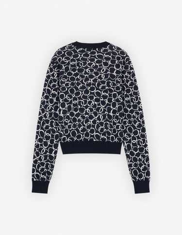 Abstract Daisy Jacquard Jumper Knitwear Ink Blue