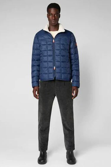 Men's Colby Faux Fur Lined Puffer Jacket With Standing Collar In Navy Blue