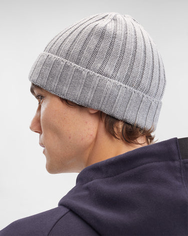 Extra Fine Merino Wool Logo Beanie Grey Melange