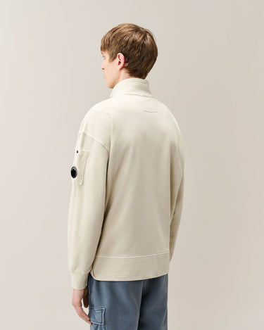 Men's Brushed and Emerized Diagonal Fleece Mixed Boxy Lens Half Zip Sweatshirt Silver Birch