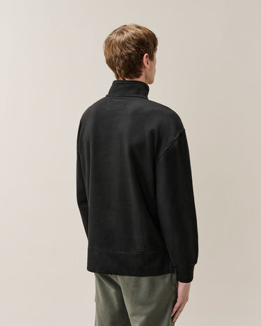 Men's Brushed and Emerized Diagonal Fleece Mixed Boxy Lens Half Zip Sweatshirt Black
