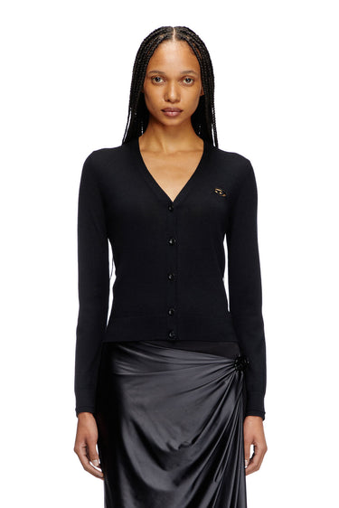 M-Alima Wool cardigan with cut-out logo Black