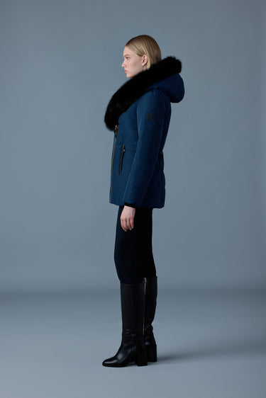 ADALI Down coat with blue fox fur Signature Mackage Collar Navy Gold