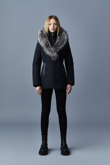 ADALI Down coat with silver fox fur Signature Mackage Collar Black
