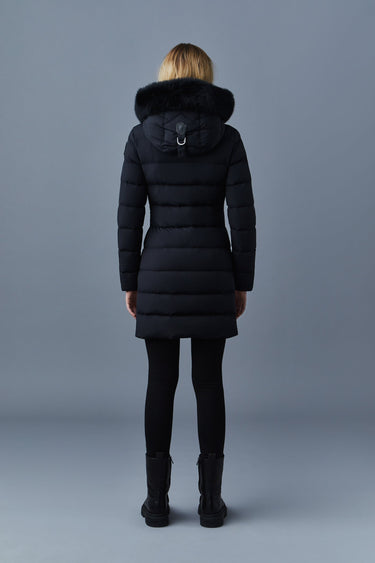 CALLA Agile-360 stretch light down coat with blue fox fur collar Black