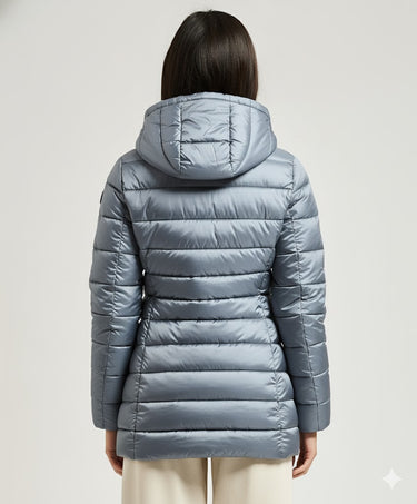 Women's Hooded Animal free Puffer Coat Reese in Blue Fog