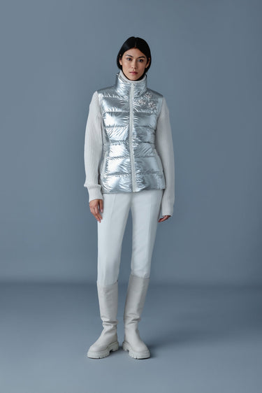 GISELA-MSF Metallic laminate snowflake down vest Silver