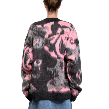 Rounded-collar sweater with "Magma" print Pink
