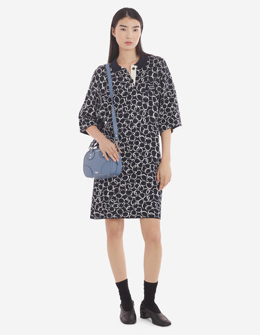 Abstract Daisy Jacquard Polo Dress Ink Blue
