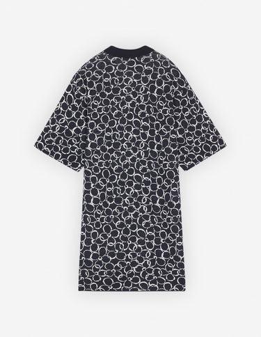 Abstract Daisy Jacquard Polo Dress Ink Blue