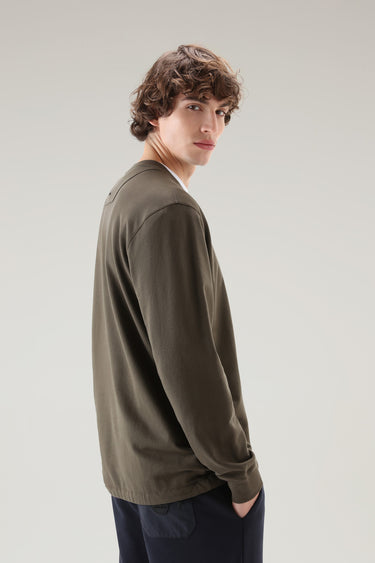 Crewneck In Pure Cotton Fleece With Zip Pocket Dark Green