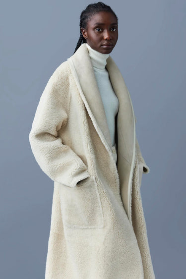 Hana 2-in-1 Shearling Robe Coat Cream