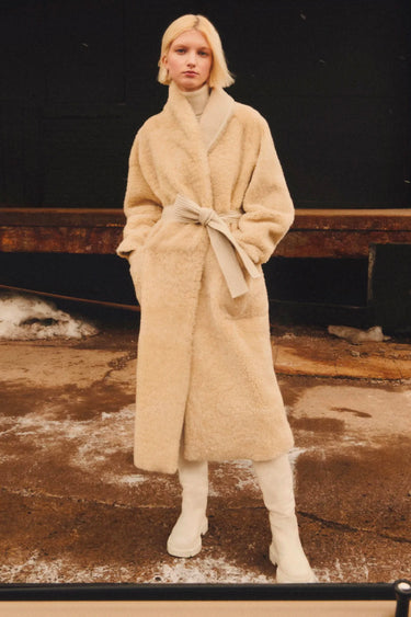 Hana 2-in-1 Shearling Robe Coat Cream