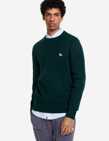 MEN'S BABY FOX PATCH COSY R-NECK PULLOVER DARK GREEN